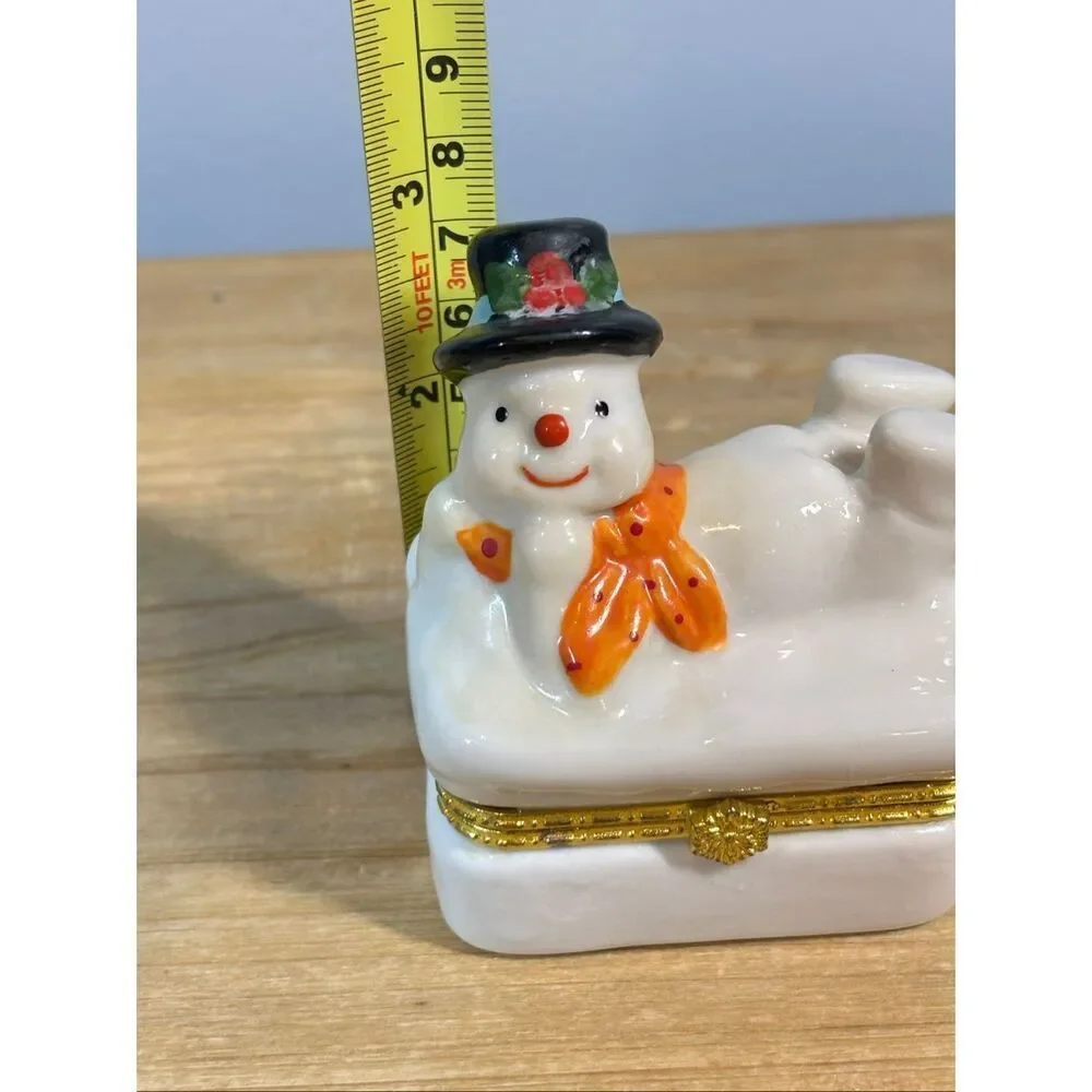 Vintage Hermitage Pottery Ceramic Snowman Hinged Trinket Box 1998